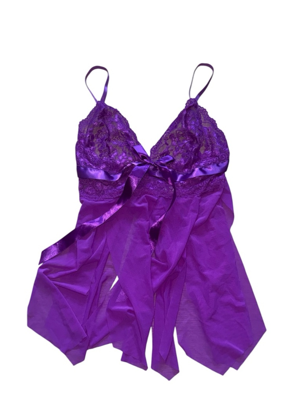 Purple Lace & Satin Ribbon Babydoll Chemise